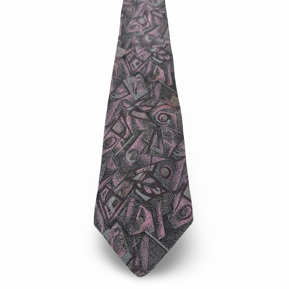 Pierre Balmain Silk Necktie‎ Pink Gray Black Abstract Geometric Designer 3x58